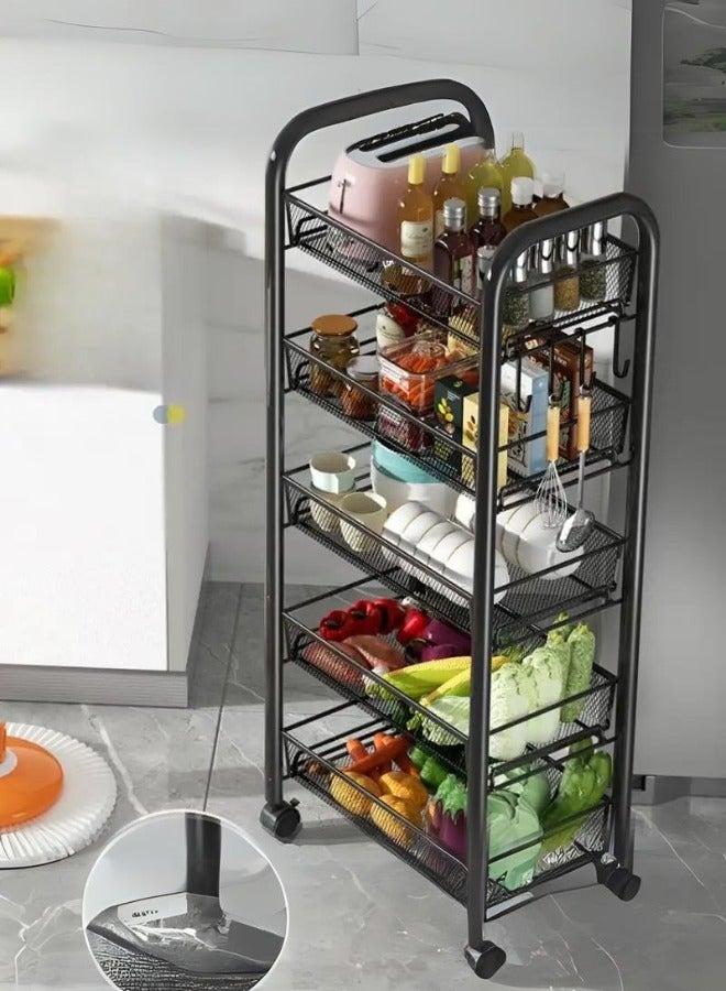 عربة تخزين متعددة الاستخدامات بخمسة مستويات مع عجلات متحركة لتنظيم المطبخ والحمام - Image 2