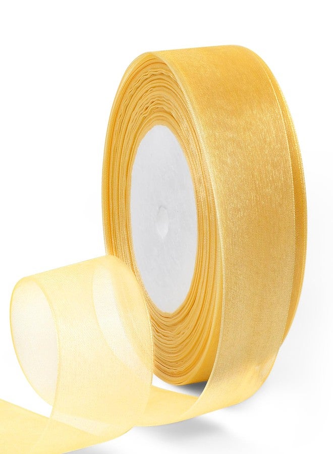 HimBen Gold Sheer Organza Ribbon, 1-1/2 Inch 50 Yard Chiffon Ribbon 1 Roll for Gift Wrapping, Flower Bouquet, Wedding, Mesh Fabric Ribbon for Craft, Sewing, Hair Bows, Birthday Party Decoration - Image 1