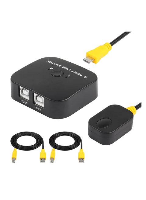 USB Printer Sharing Switch, Automatic 2 PCs Share 1 USB Device for 2 Computers Share Keyboard Mouse Scanner Printer, with Desktop Controller and 2 USB Cables Included, for All OS