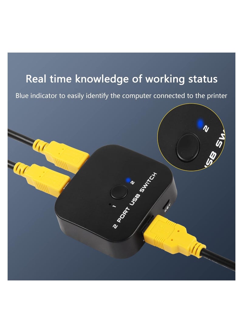 USB Printer Sharing Switch, Automatic 2 PCs Share 1 USB Device for 2 Computers Share Keyboard Mouse Scanner Printer, with Desktop Controller and 2 USB Cables Included, for All OS