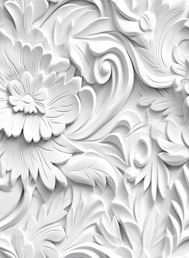 FunStick 17.5"x354" White Peel and Stick Wallpaper Faux 3D Embossed Floral Wallpaper Self Adhesive White Floral Contact Paper Peel and Stick Wall Paper Roll for Bedroom Living Room Wall Panel Decor - Image 1