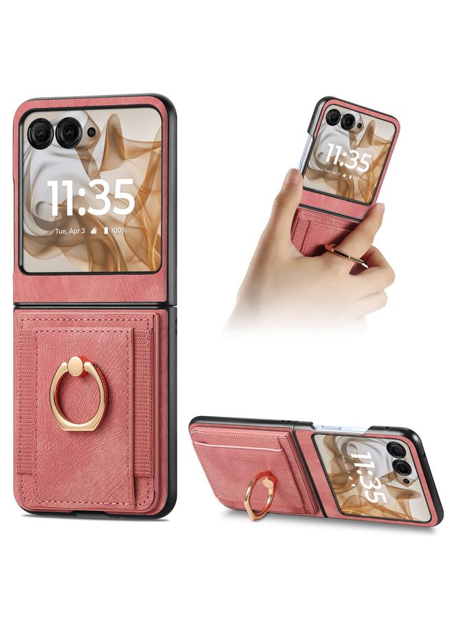 Green Tiger For Motorola Razr 50 Retro Skin-feel Ring Card Bag Phone Case(Pink)