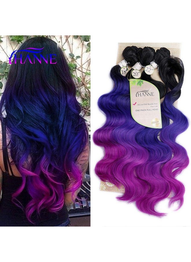 HANNE Ombre Color Hair Synthetic Body Wave Hair 18"20"22" With Closure Heat Resistant Fiber Hair Colorful Synthetic Hair Extensions (Black&Blue&Purple)  - Image 1