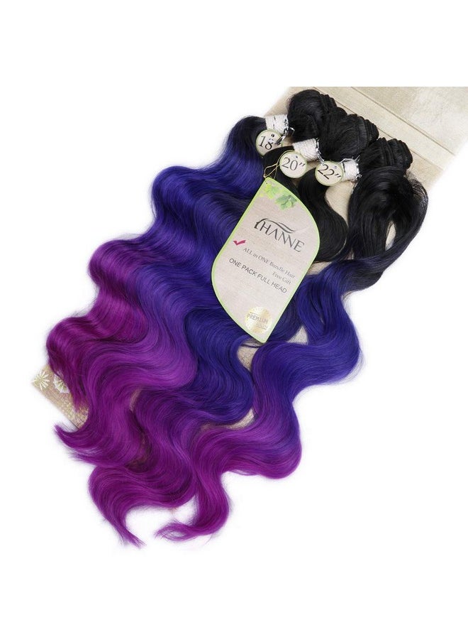 HANNE Ombre Color Hair Synthetic Body Wave Hair 18"20"22" With Closure Heat Resistant Fiber Hair Colorful Synthetic Hair Extensions (Black&Blue&Purple)  - Image 3