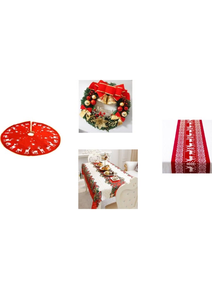 ACLIX 4 IN 1 Complete Home Decoration Set Included 1 pieces 98cm Tree skirt,1 Piece Table Runner,1 Piece Table Sheet And 30cm Wreath - Image 1
