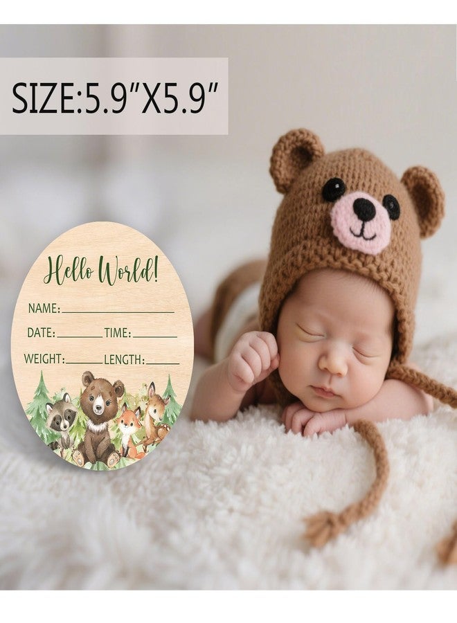 Andrain Double-Sided Wooden Newborn Birth Sign, Woodland Animals Baby Announcement Sign, Forest Boy Hello World Name Sign for Hospital, Gift for New Mom Baby Shower, Photography Prop - Image 3