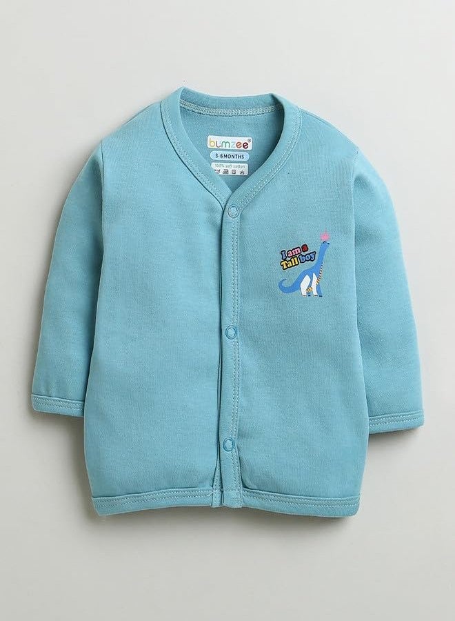 BUMZEE قميص أولاد بأكمام طويلة من القطن من BUMZEE باللونين الأزرق الترابي والأبيض، عبوة من 3 قطع، العمر من 6 إلى 9 أشهر (Peb10030D-dbl) - Image 4