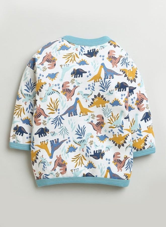 BUMZEE قميص أولاد بأكمام طويلة من القطن من BUMZEE باللونين الأزرق الترابي والأبيض، عبوة من 3 قطع، العمر من 6 إلى 9 أشهر (Peb10030D-dbl) - Image 3