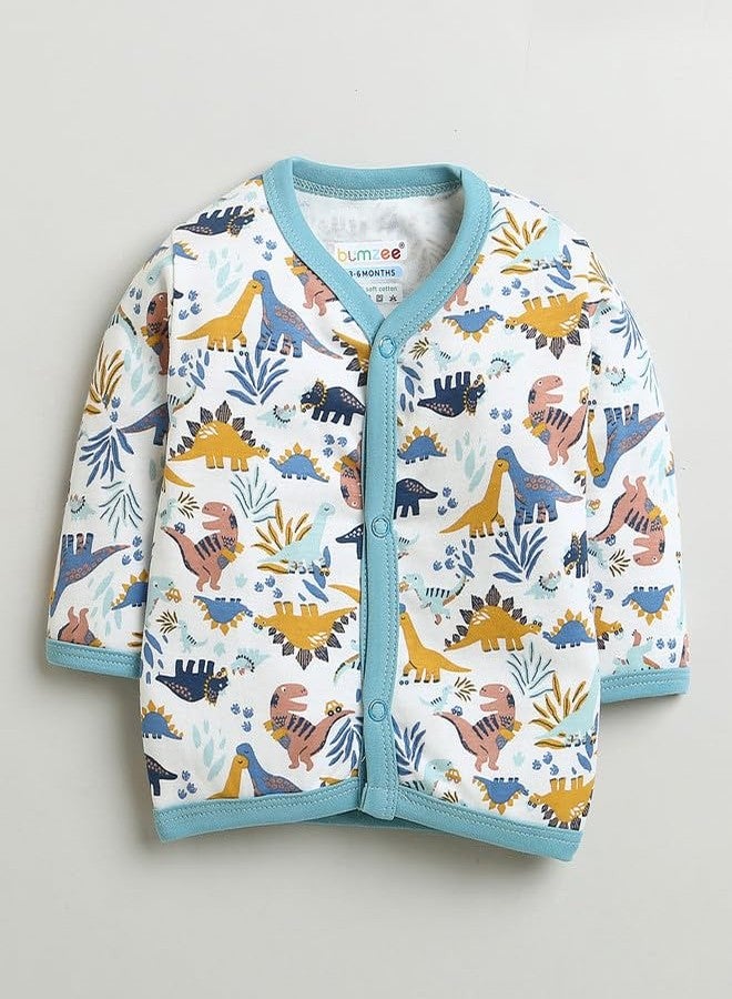 BUMZEE قميص أولاد بأكمام طويلة من القطن من BUMZEE باللونين الأزرق الترابي والأبيض، عبوة من 3 قطع، العمر من 6 إلى 9 أشهر (Peb10030D-dbl) - Image 2