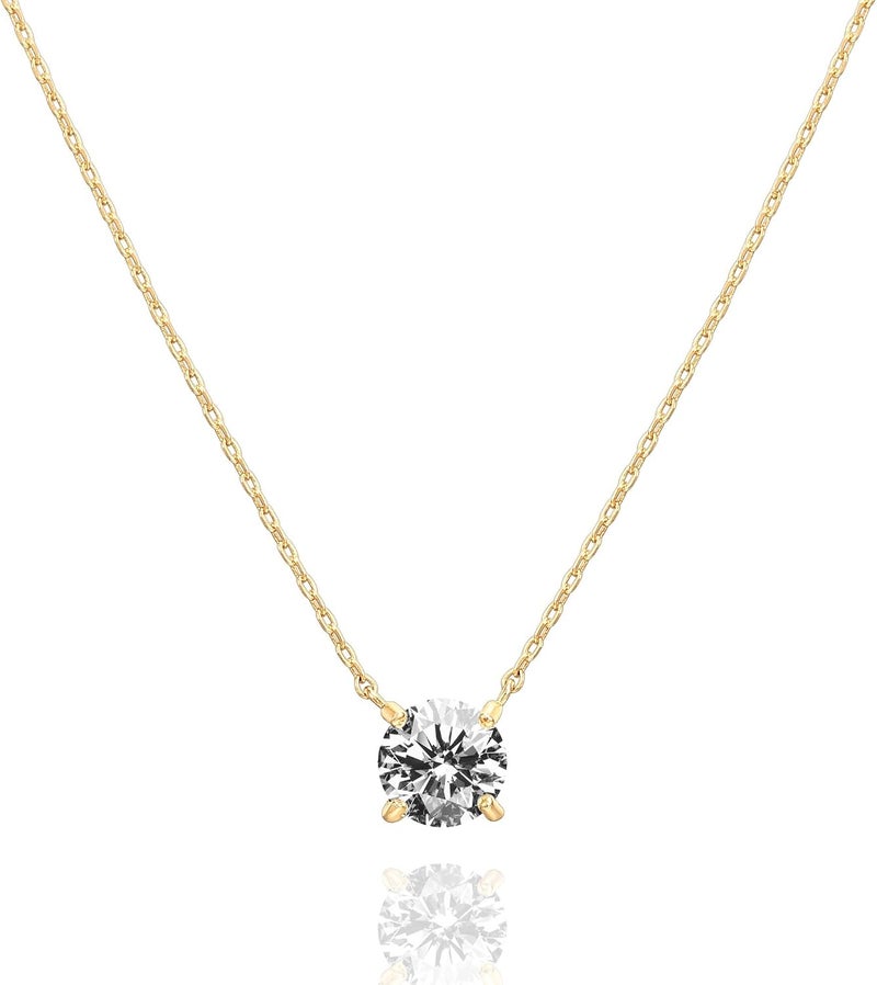 PAVOI 14K Gold Plated Crystal Solitaire Necklace with 1.5 Carat Cubic Zirconia - Image 2