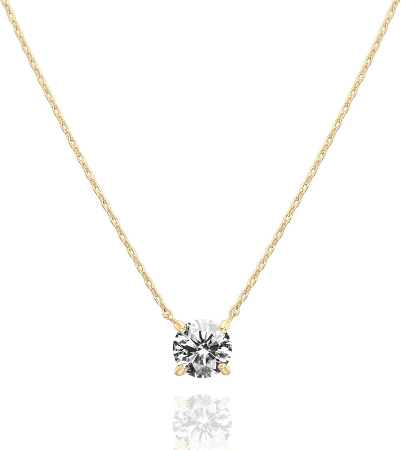 PAVOI 14K Gold Plated Crystal Solitaire Necklace with 1.5 Carat Cubic Zirconia - Image 1
