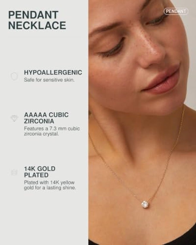 PAVOI 14K Gold Plated Crystal Solitaire Necklace with 1.5 Carat Cubic Zirconia - Image 4