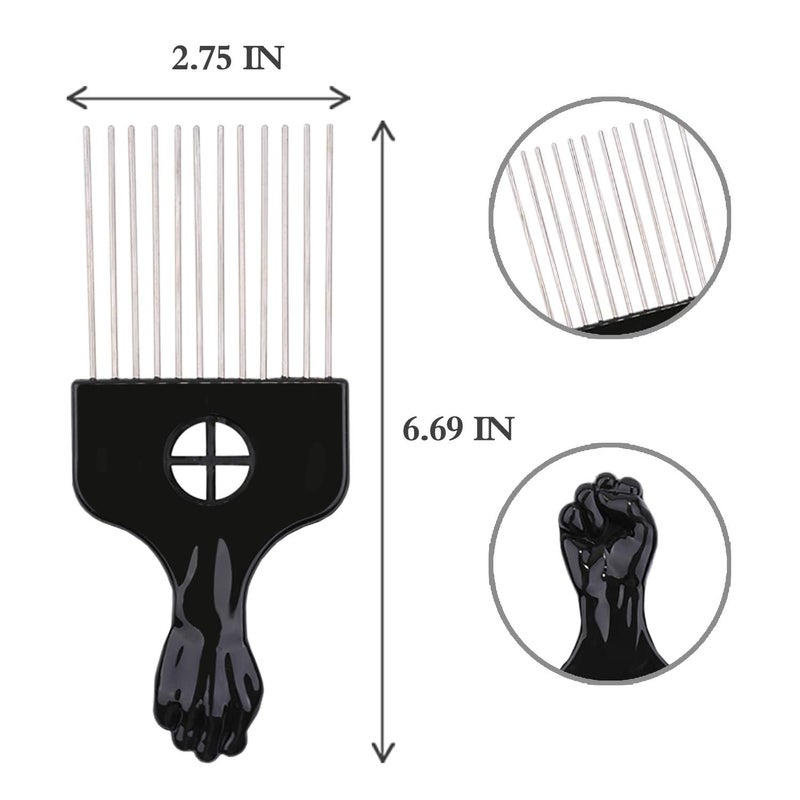 LEADUWAY 6Pcs Afro Picks Metal Hair Combs, Steel Teeth Hair Pick for Curly, Coily, Natural Hair, Detangling, Styling Comb for Men Women (Black) - Image 5