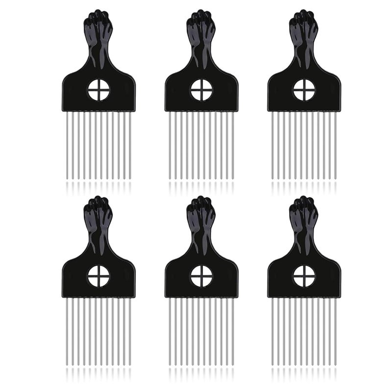 LEADUWAY 6Pcs Afro Picks Metal Hair Combs, Steel Teeth Hair Pick for Curly, Coily, Natural Hair, Detangling, Styling Comb for Men Women (Black) - Image 1