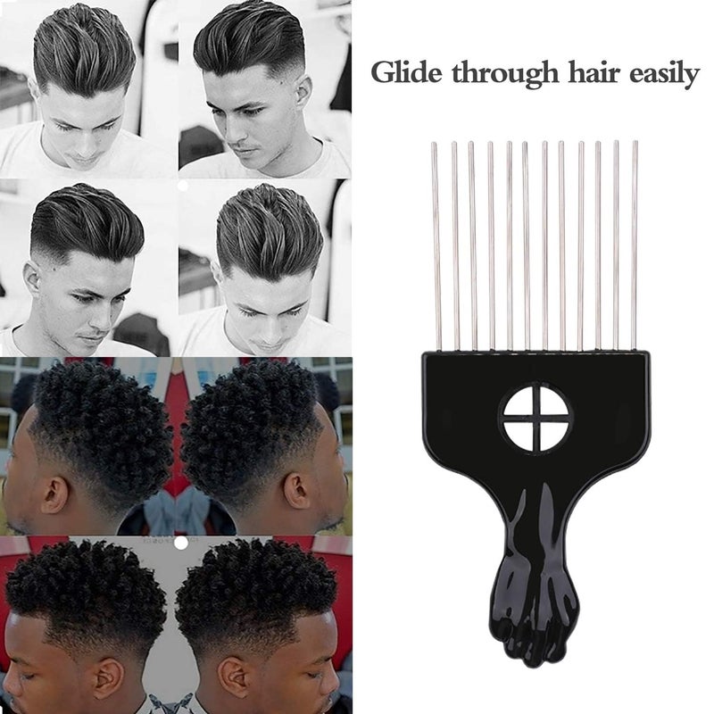 LEADUWAY 6Pcs Afro Picks Metal Hair Combs, Steel Teeth Hair Pick for Curly, Coily, Natural Hair, Detangling, Styling Comb for Men Women (Black) - Image 2