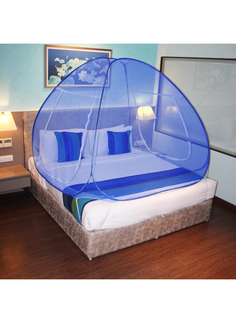 NM Creation - NM Creation Double Bed Flexible for Double BedKing Size Bed with 2 Window Zip Door BlueBlue - Image 1