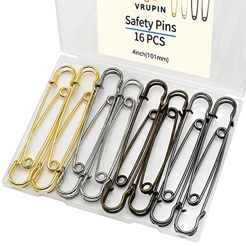 vrupin 16pcs ExtraLarge 4inch Safety Pins for Crafting Heavy Duty Blanket Pins Bulk Steel Fasteners for Blankets Crafts DIY Craftsmanship Skirts Kilts Brooch Making