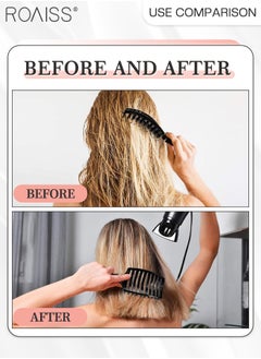 roaiss Boar Bristle Hair Brush 2 Pack Set Dry/Wet Hair Brush Detangler for Fine, Thick, Curly Hair Curved and Vented Hair Brush for Women, Men with Comb Cleaning Claw (Black and Gold)  - Image 2
