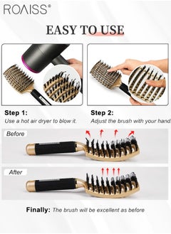 roaiss Boar Bristle Hair Brush 2 Pack Set Dry/Wet Hair Brush Detangler for Fine, Thick, Curly Hair Curved and Vented Hair Brush for Women, Men with Comb Cleaning Claw (Black and Gold)  - Image 5
