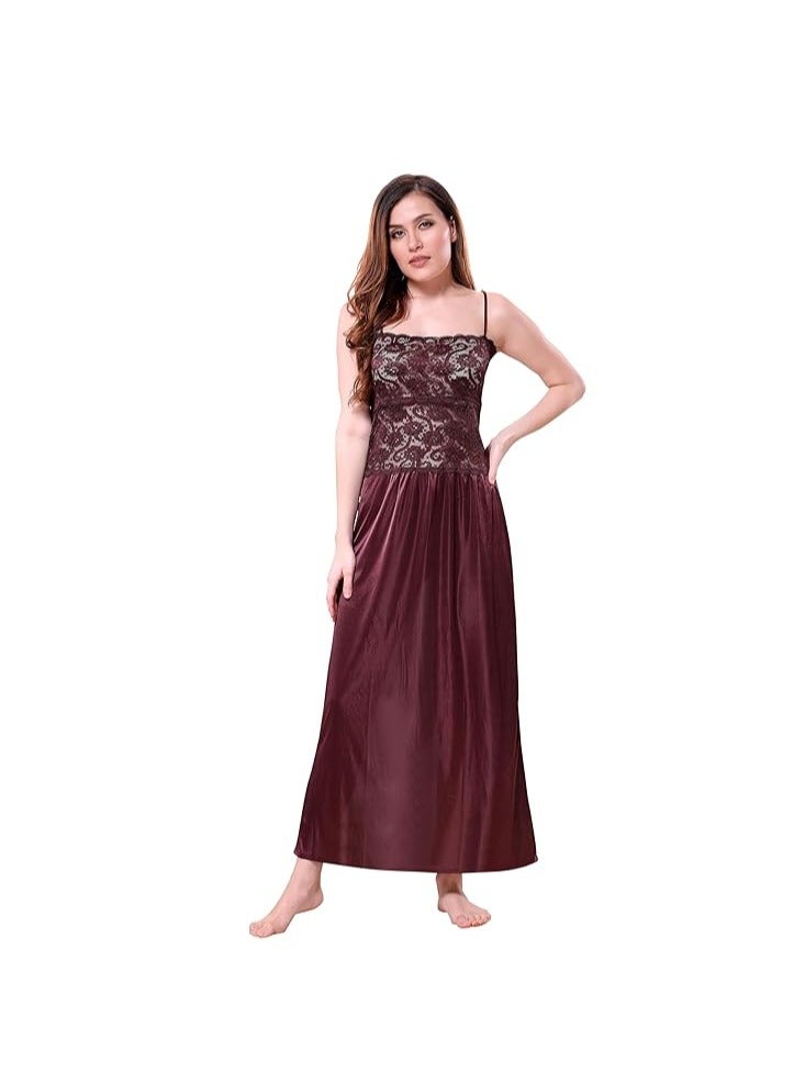 Accessorize Kingdom Women's Satin Solid Maxi Length Nightgown  - Image 1