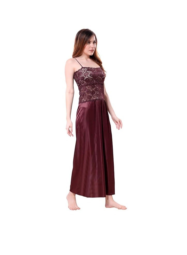 Accessorize Kingdom Women's Satin Solid Maxi Length Nightgown  - Image 3