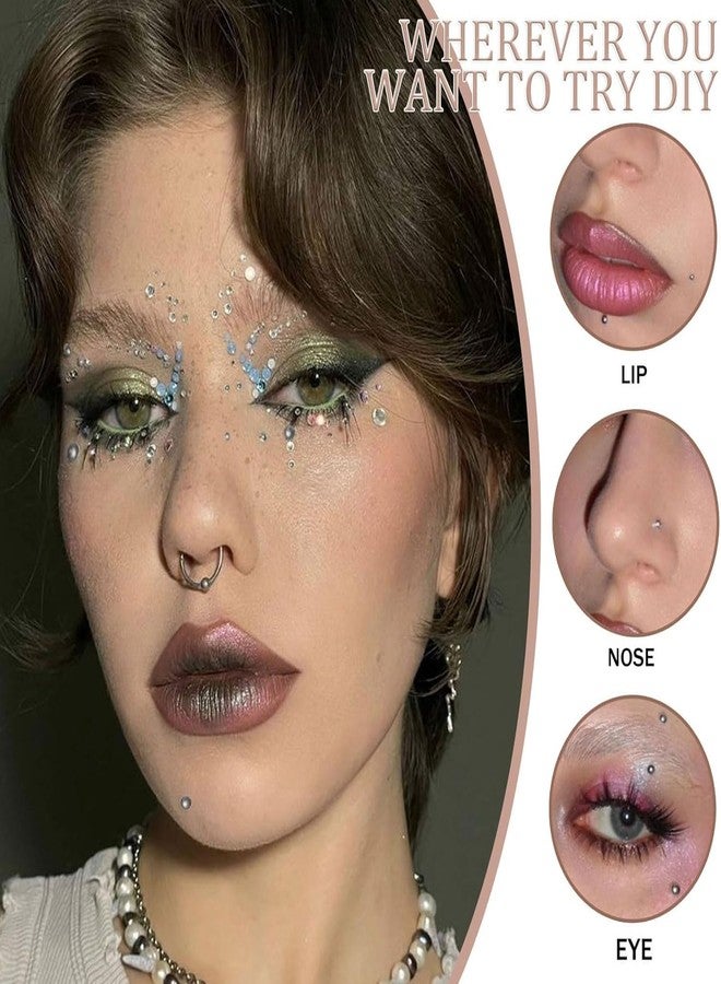 VAMA FASHIONS 147 pcs Silver Gem Stone Sticker Fake Nose Pin Non Piercing Stick on Eyebrow Lip Stud Rhinestones Adhesive DIY Face Jewelry Gems For Women & Girls (3mm Sticker Nose Pin) - Image 4
