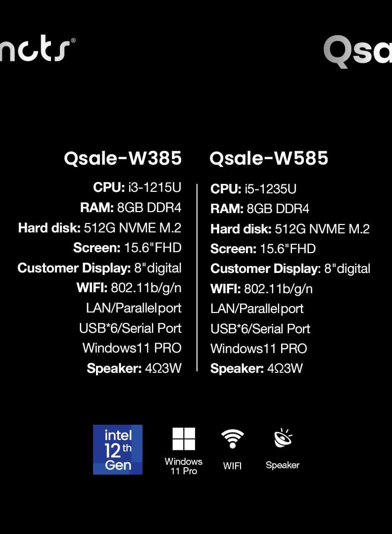 NCTS W585 QSALE W SERIES POS System – Intel Core i5-1235U – 12th Generation | 8GB DDR4 RAM / 512GB NVMe M.2 | Windows 11 Pro/ WIFI & LAN/ 1 Year Warranty silver - Image 4