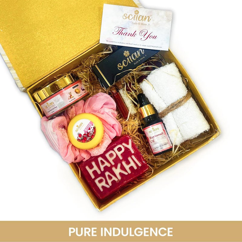 SCIIAN Rakhi Hamper For Brother Rakhi Hamper For Brother and Bhabhi Rakhi Hamper For Sister Kumkumadi Face Pack Beard Oil Kumkumadi Oil Soap Towel Rakhi Soap Rakhi Hamper Box Rakhi Gift Hamper For Brother Rakhi Hamper Box - Image 2