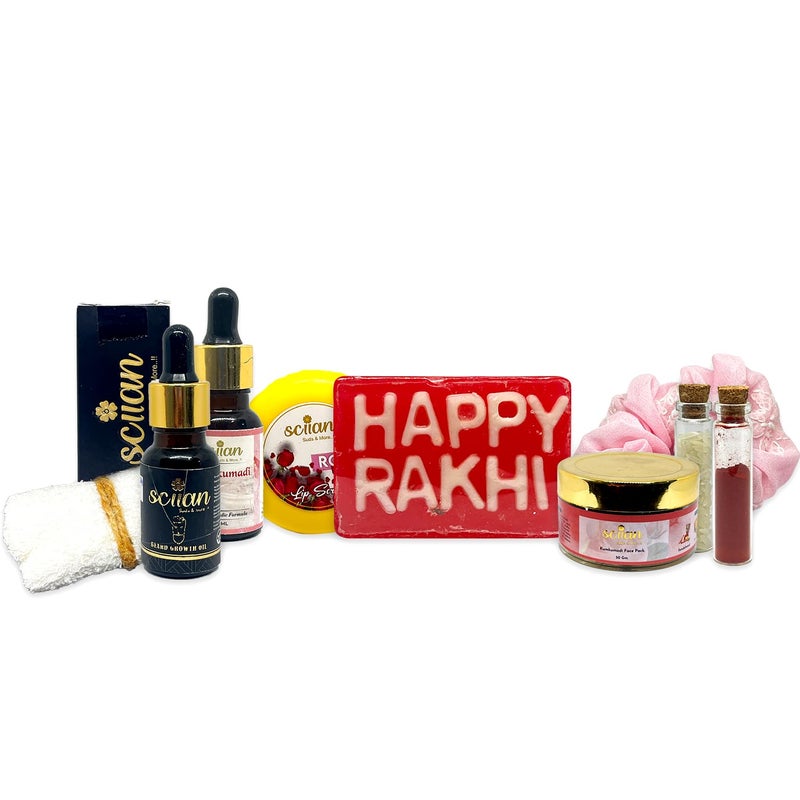 SCIIAN Rakhi Hamper For Brother Rakhi Hamper For Brother and Bhabhi Rakhi Hamper For Sister Kumkumadi Face Pack Beard Oil Kumkumadi Oil Soap Towel Rakhi Soap Rakhi Hamper Box Rakhi Gift Hamper For Brother Rakhi Hamper Box - Image 1