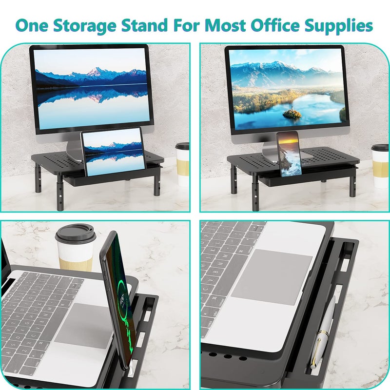 WALI Computer Monitor Stand with Storage, Desk Monitor Riser 3 Height Adjustable, Laptop Riser with Airflow Vents, Desk Organizer for Computer, Laptop, Printer, Notebook (STT003D-B), 1 Pack, Black - Image 4