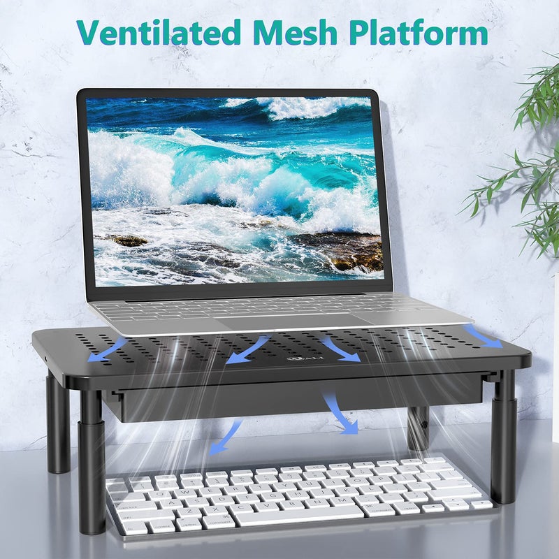 WALI Computer Monitor Stand with Storage, Desk Monitor Riser 3 Height Adjustable, Laptop Riser with Airflow Vents, Desk Organizer for Computer, Laptop, Printer, Notebook (STT003D-B), 1 Pack, Black - Image 5