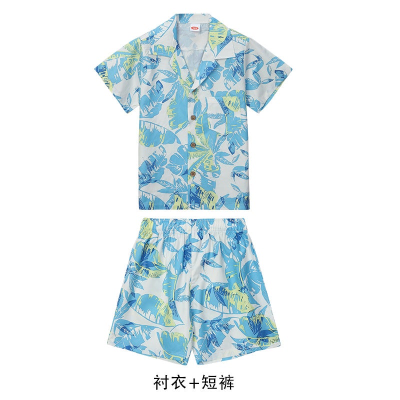 Sanya seaside parent-child outfit foreign-style family of three four mother-daughter holiday beach outfit short-sleeved suit dress - Image 1