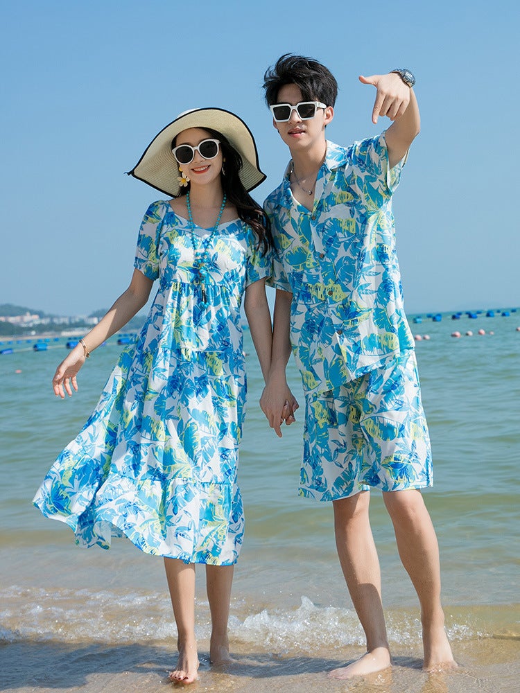 Sanya seaside parent-child outfit foreign-style family of three four mother-daughter holiday beach outfit short-sleeved suit dress - Image 4