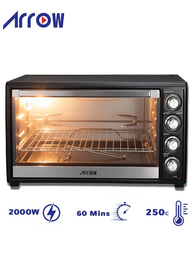 Arrow 60L Electric Oven, 2000W | Rotisserie & Grill Function | Power Indicator Light | 60-Minute Timer with Shut-Off Bell | Stylish Countertop Design | Adjustable Temperature Control | User-Friendly & Safe | Ideal for Baking & Grilling | Model Name: RO-60EOB - Image 4