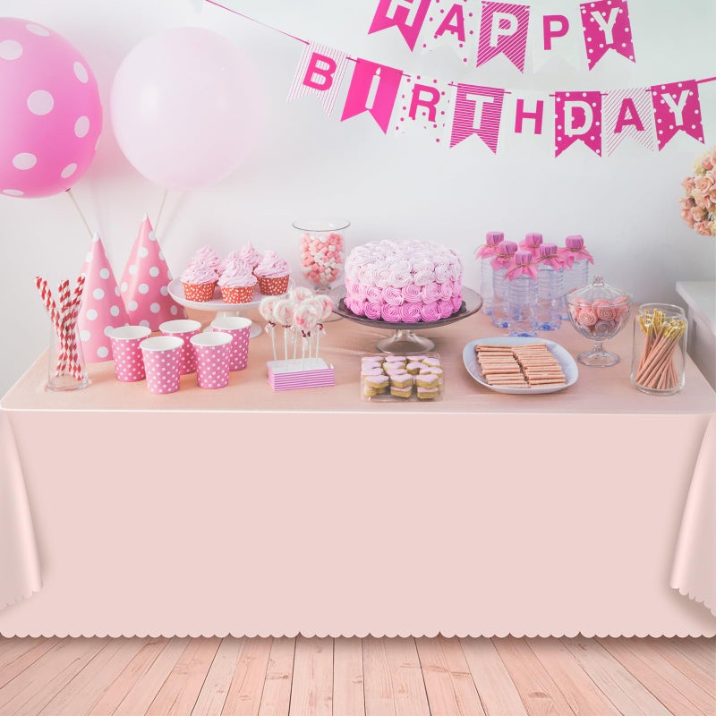 NatNarr 6 Pack Plastic Light Pink Tablecloths, 54 X 108Inch Baby Shower Tablecloth Scalloped Mother's Day Table Cloth for Rectangle Tables Disposable Table Cover for Easter Bridal Shower Tea Party Wedding - Image 5
