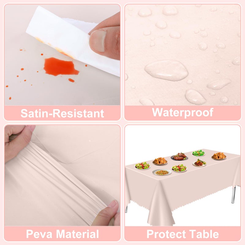 NatNarr 6 Pack Plastic Light Pink Tablecloths, 54 X 108Inch Baby Shower Tablecloth Scalloped Mother's Day Table Cloth for Rectangle Tables Disposable Table Cover for Easter Bridal Shower Tea Party Wedding - Image 4