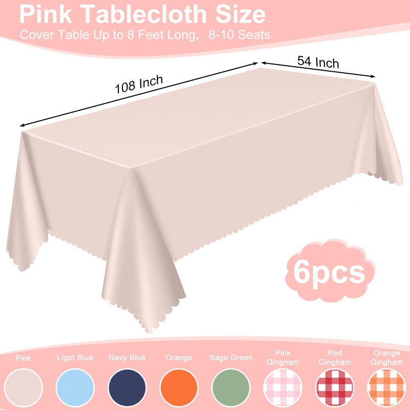 NatNarr 6 Pack Plastic Light Pink Tablecloths, 54 X 108Inch Baby Shower Tablecloth Scalloped Mother's Day Table Cloth for Rectangle Tables Disposable Table Cover for Easter Bridal Shower Tea Party Wedding - Image 3