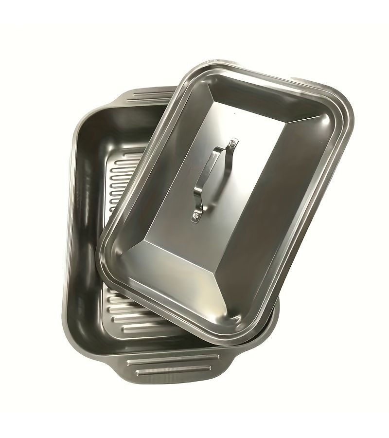 1 Set Stainless Steel Rectangular Baking Pan With Lid For Oven BBQ Grilling Deep Capacity Food Serving Tray For Buffet Catering Grilled Fish Seafood Durable Fast Heating Container Home Kitchen Party Events - Image 2