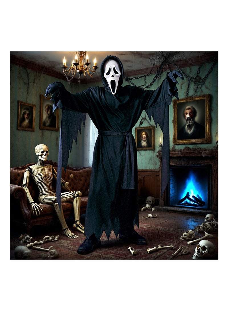 TAPIT Ghost Face Scream Costume, Scream Fancy Dress Costume for Adult, with Robe, Ghost Mask, Belt, Gloves, Carnival Halloween Costume (Adult - M) - Image 1