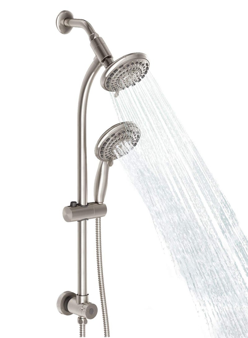 Egretshower Handheld Showerhead & Rain Shower Combo for Easy Reach, 27.5" Drill-free Stainless Steel Slide Bar, 5â€of 5-setting Handheld Shower and Showerhead, with 5ft Hose -Brush Nickel - Image 1