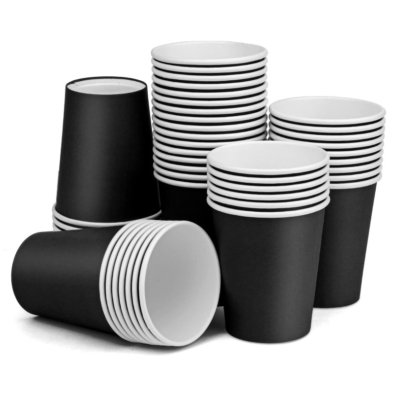 Prgery Paper Cups 8 oz 50 Pack Disposable Paper Coffee Cups for Hot or Cold Beverage Drinking for Party Picnic BBQ Travel and Event Black