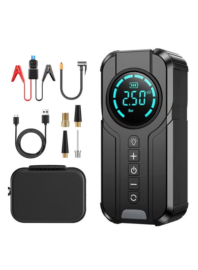AGD Car Battery Jump Starter (2500 mAh) with built-in Air Compressor (150 PSI), LCD display, LED light, and Fast Charging for Emergency Situations - Image 1