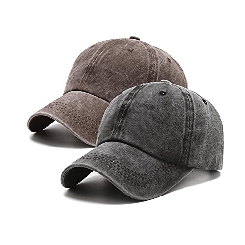 PFFY 2 Packs Vintage Washed Distressed Baseball Cap Dad Golf Hat Black+ Brown - Image 1