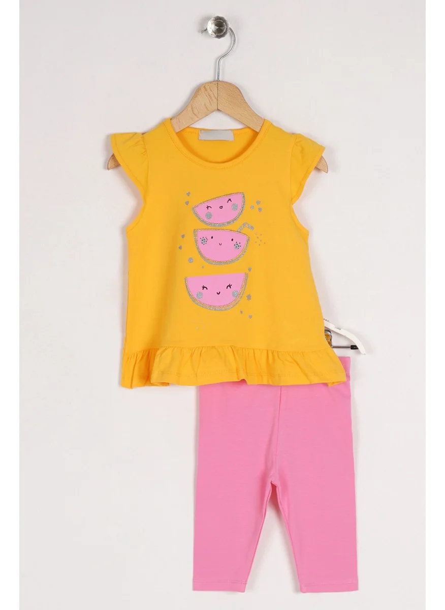 Zepkids Girl Yellow Watermelon Printed Skirt and Frilled Tights Set