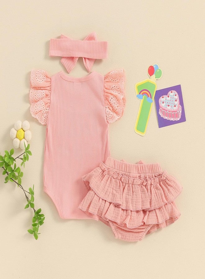 Mubineo Baby Girl Summer Clothes Hello Im New Here Outfits Newborn Romper Ruffle Skirt Shorts Coming Home Outfit (Pink, 0-3 Months) - Image 4