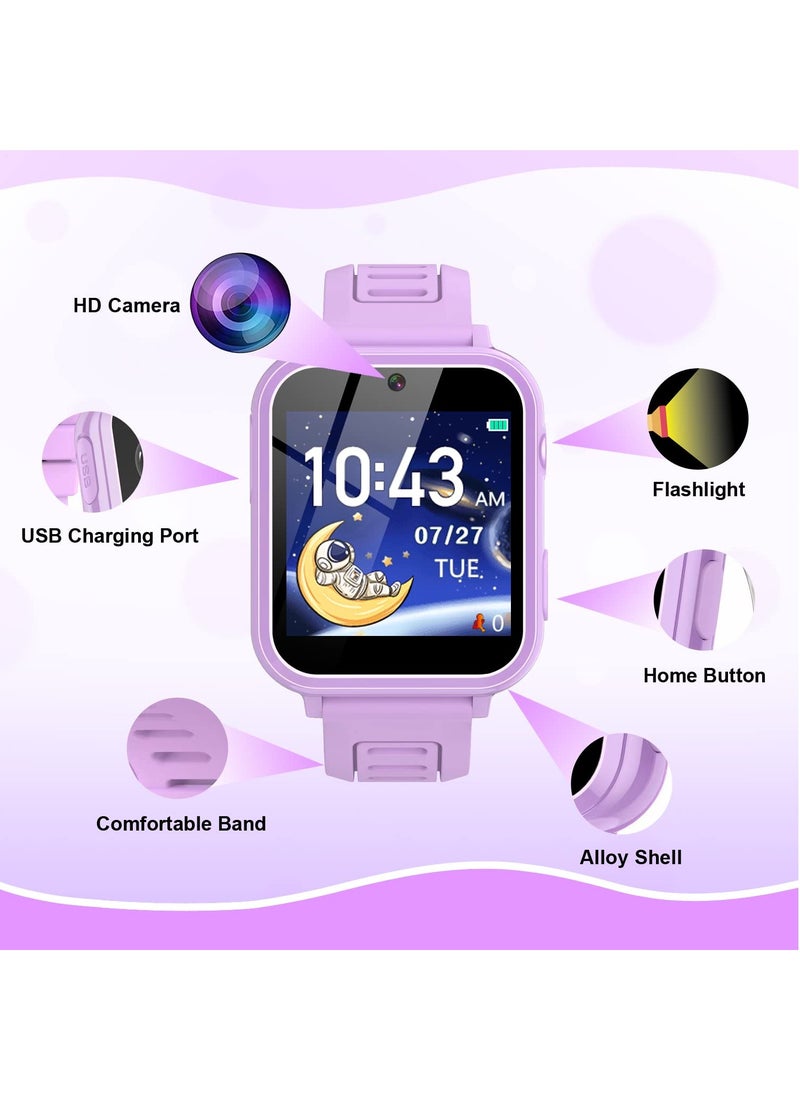 Generic - Kids Smart Watch, Smart Game Watch with 24 Games, HD Touch Screen, Video, Camera, Music Player, Pedometer, Flashlight, Alarm Clock,  Kids Watches for 3-12 Year Olds Boy/Girl (Purple) - Image 1