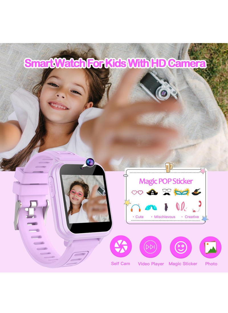 Generic - Kids Smart Watch, Smart Game Watch with 24 Games, HD Touch Screen, Video, Camera, Music Player, Pedometer, Flashlight, Alarm Clock,  Kids Watches for 3-12 Year Olds Boy/Girl (Purple) - Image 1