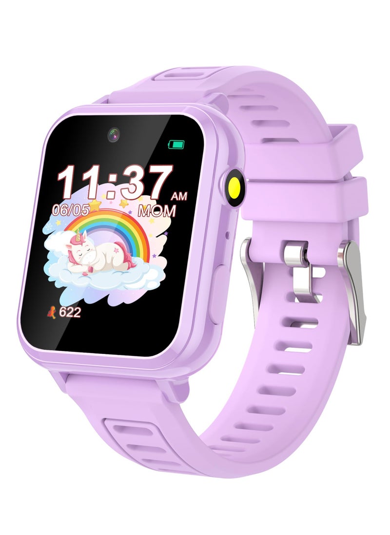 Generic - Kids Smart Watch, Smart Game Watch with 24 Games, HD Touch Screen, Video, Camera, Music Player, Pedometer, Flashlight, Alarm Clock,  Kids Watches for 3-12 Year Olds Boy/Girl (Purple) - Image 1