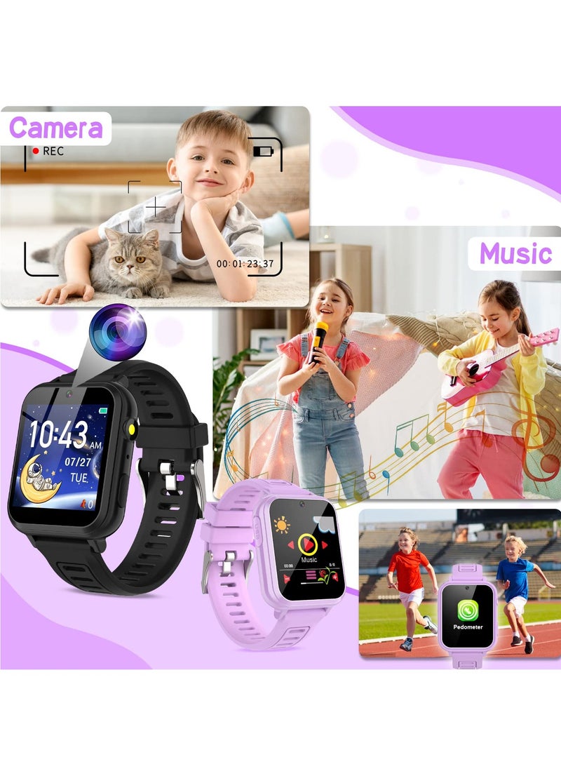 Generic - Kids Smart Watch, Smart Game Watch with 24 Games, HD Touch Screen, Video, Camera, Music Player, Pedometer, Flashlight, Alarm Clock,  Kids Watches for 3-12 Year Olds Boy/Girl (Purple) - Image 1