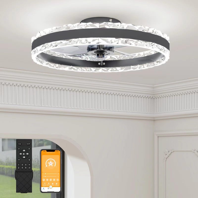 VOLISUN Low Profile Ceiling Fans with Light and Remote 197in Fandelier Ceiling Fan with Light 3000K6500K Dimmable Flush Mount LED Ceiling Fan Light Black Modern Ceiling Fan Light for Bedroom